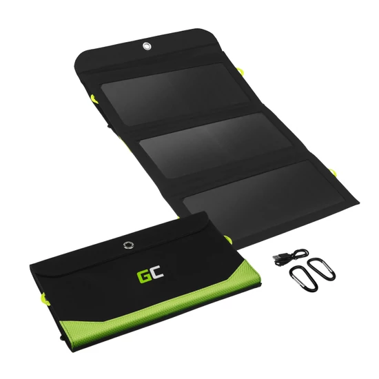 Napelemes töltő Green Cell GC SolarCharge 21W - Napelem 10000 mAh Powerbank funkcióval USB-C Power Delivery 18W USB-A QC